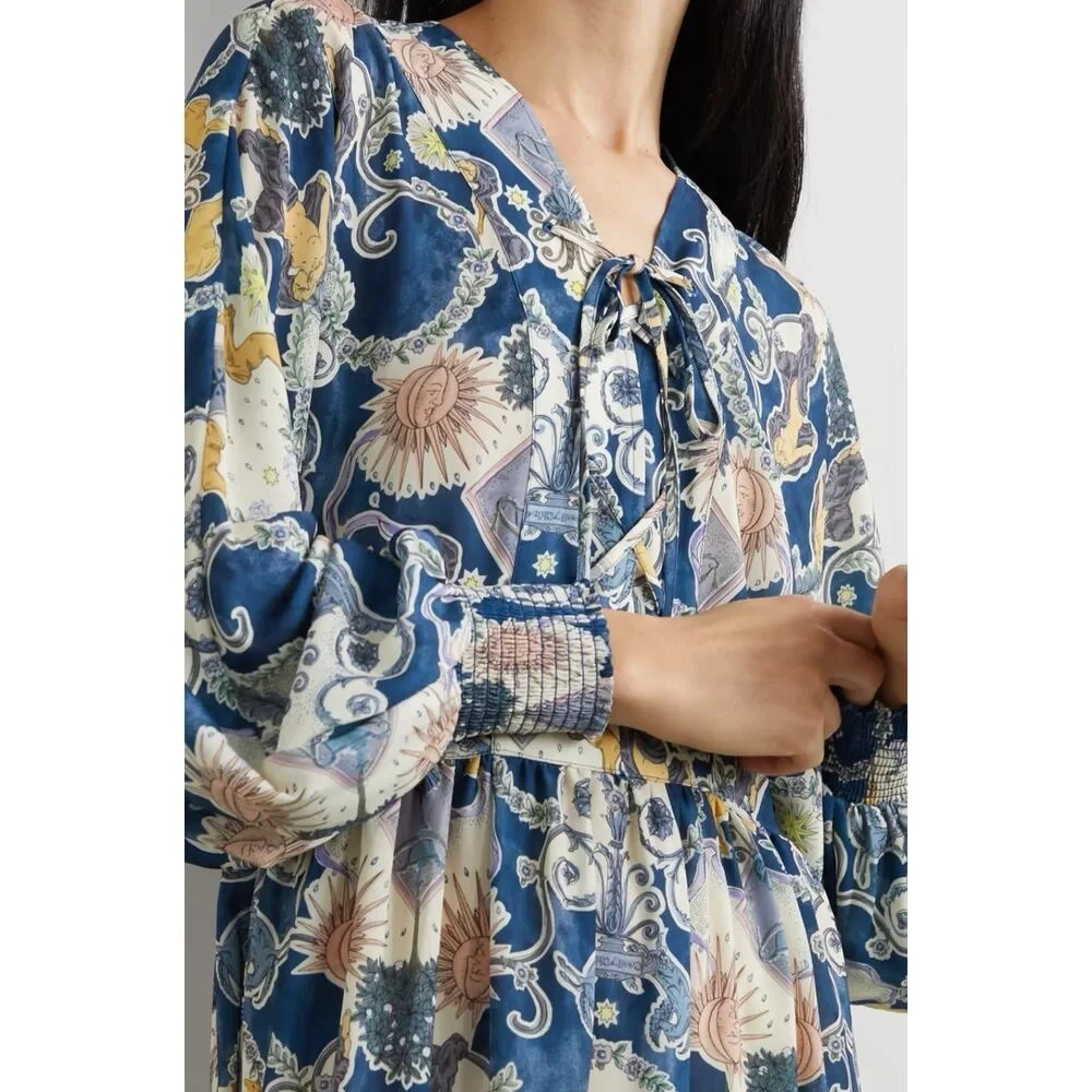 See by Chloé Blue Tarot Card Print Crepe Caftan Dress, Size FR 40 / US 8-10 - Picture 3 of 6